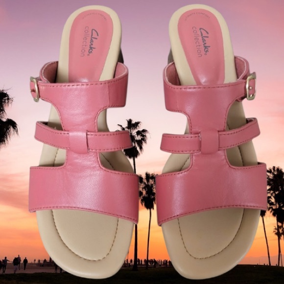Clarks Desirae Palm Dusty Rose Leather Sandals - Picture 1 of 13